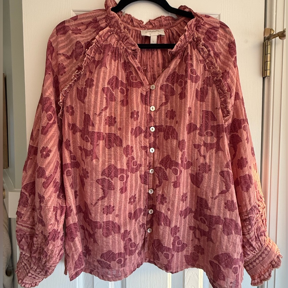 Cleobella Pink Floral Button-Front Peasant Blouse